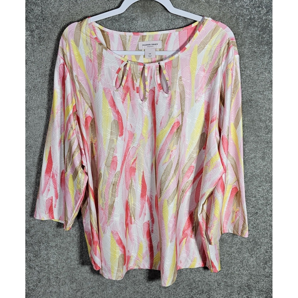 Allison‎ Daley Top Womens Size 3X Teardrop Neckline Cutout Watercolor Textured